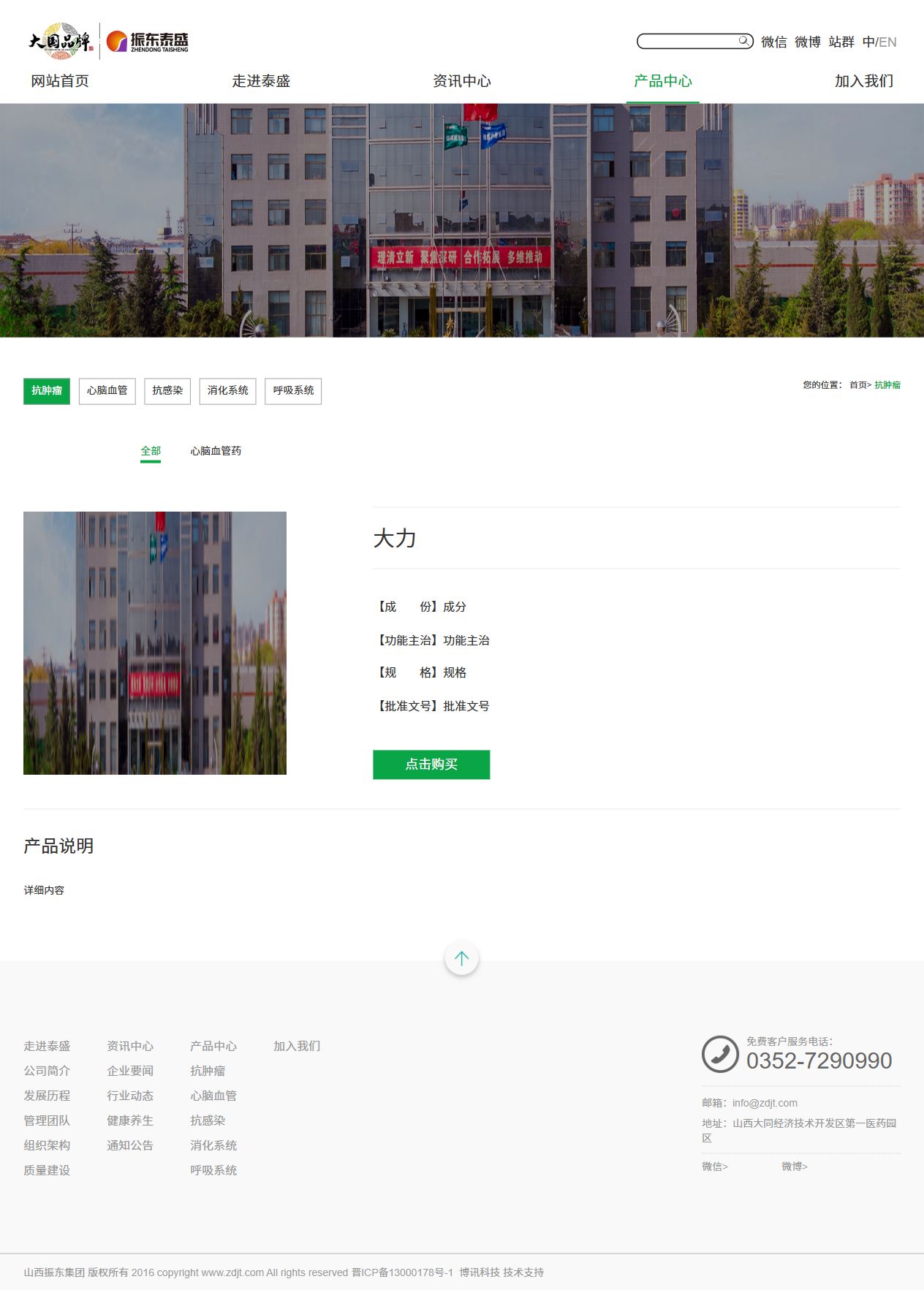 2026年10月14日旧站产品页截图，产品名大力，多项内容为占位字段
